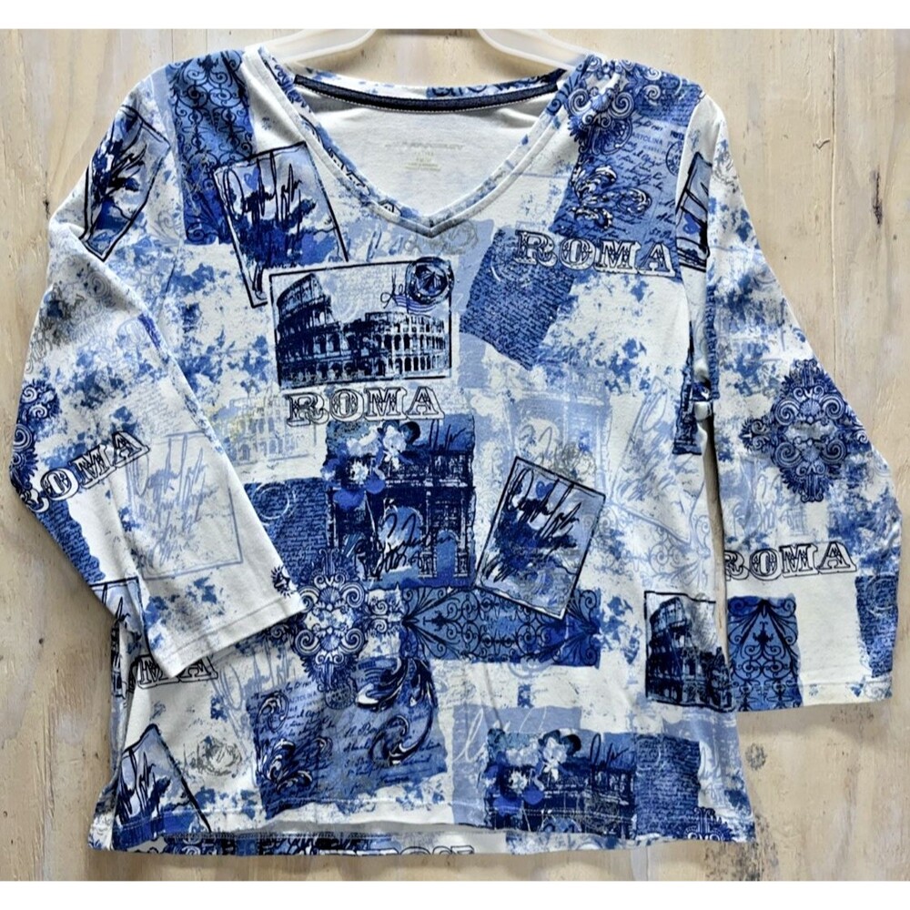 Allison Daley Top Blue Embellished Paisley Wearable Art Womens Sz PM / M